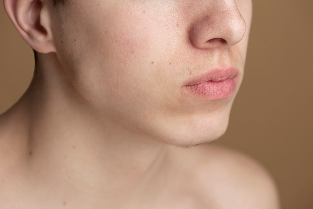 close up skin pores during face care routine